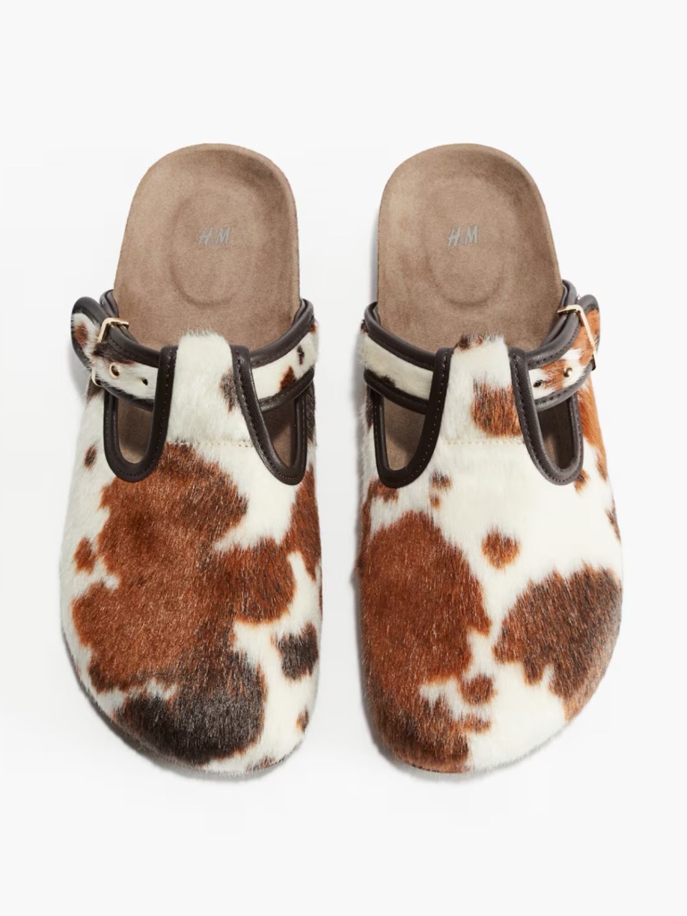 NWT H&M Brown and White Cowhide Pattern Mule Clogs
